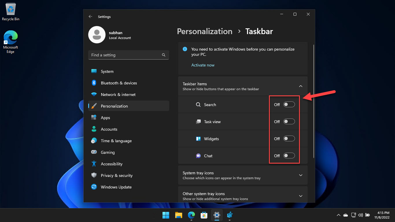 How To Remove Chat, Widgets, Task View, Search From Taskbar In Windows 11
