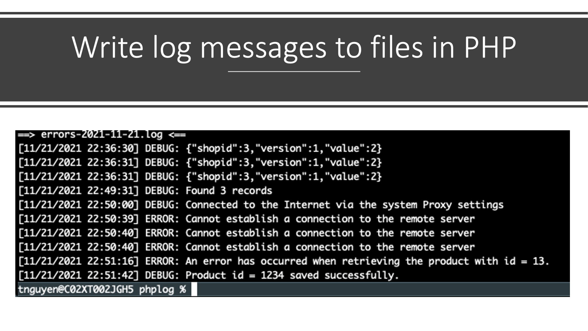 How to write log messages to files in PHP Desktop of ITers