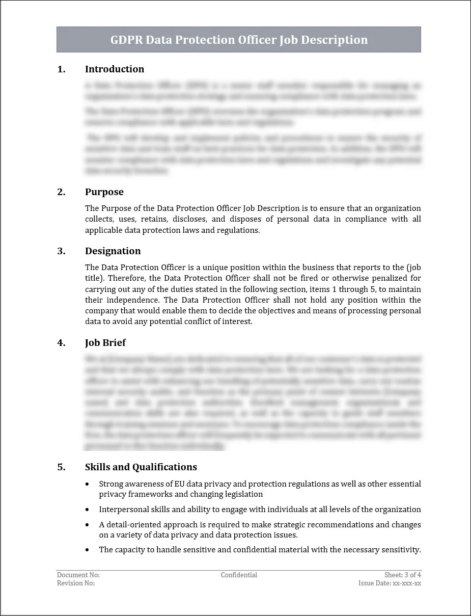 GDPR Data Protection Officer Job Description Template IT Governance Docs