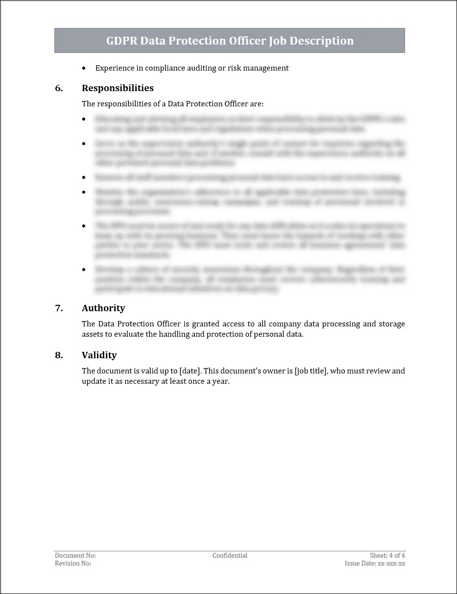 GDPR Data Protection Officer Job Description Template