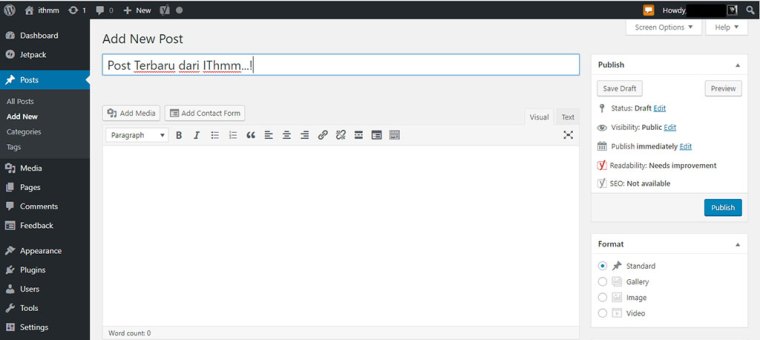 bentuk post editor pada wordpress