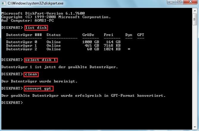 MBR zu GPT konvertieren mit CMD