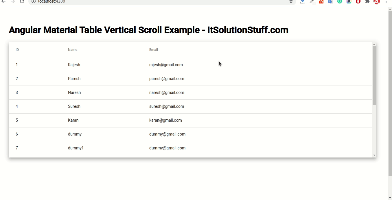 Angular Material Mat Table Vertical Scroll Example