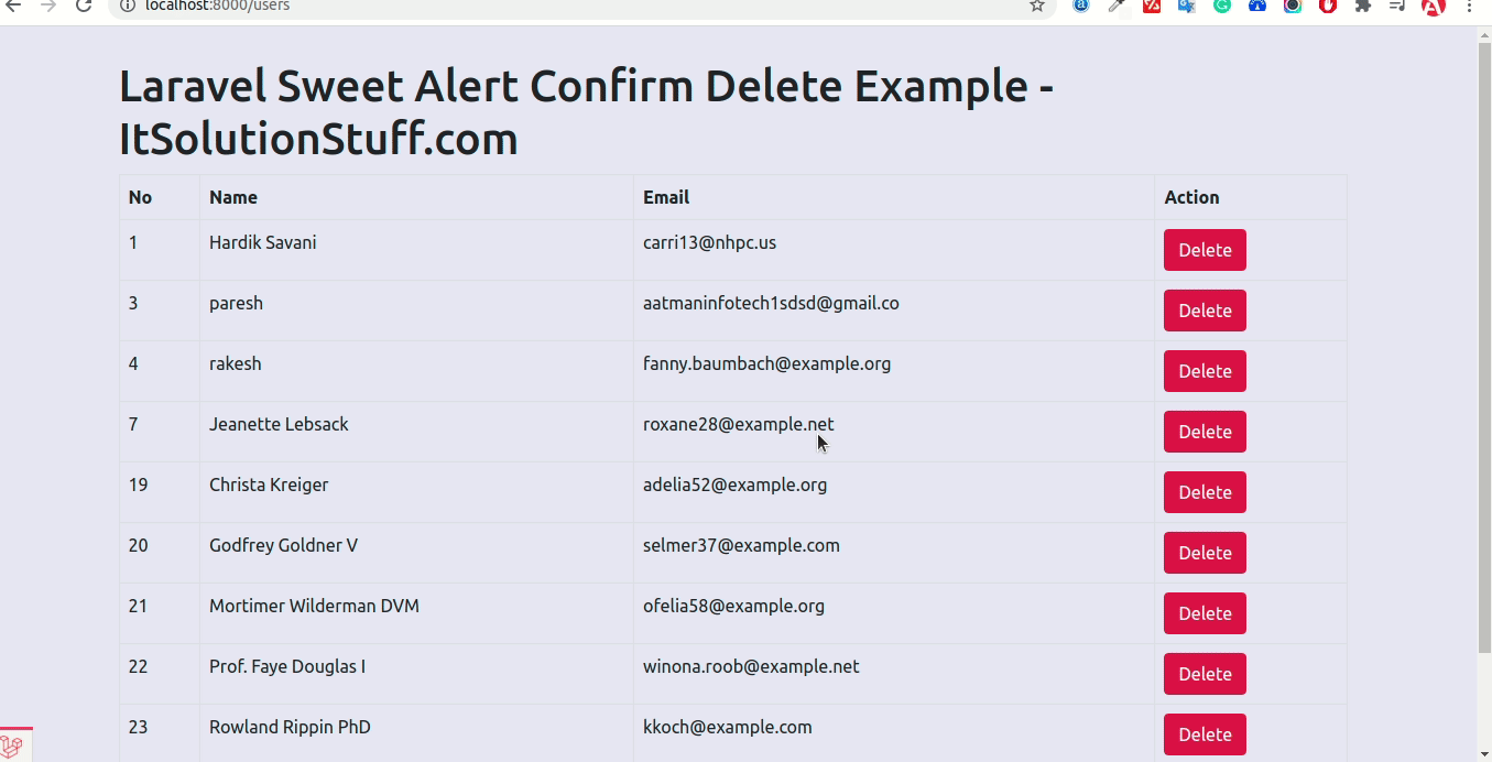 Laravel Sweet Alertの確認削除の例