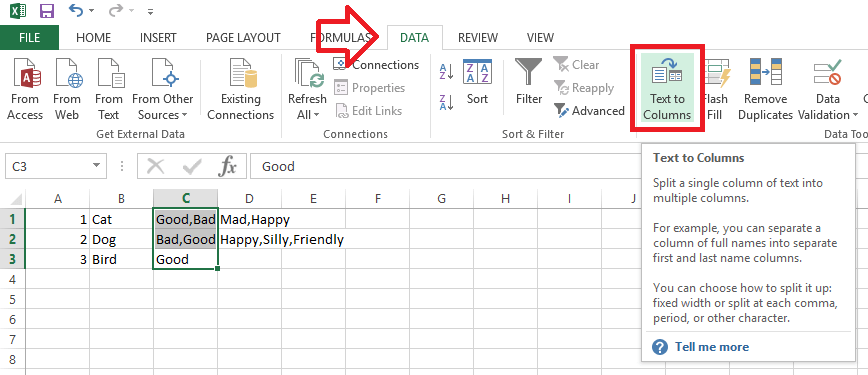 Excel 2013/2016 How to split comma separated values into columns