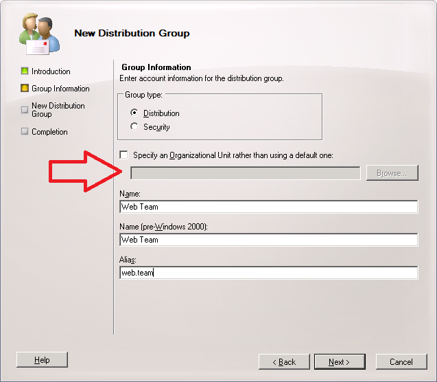Exchange 2010 How to set default OU for new Distribution Lists IT