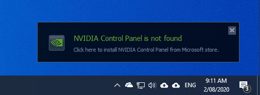 Windows 10 How to remove ‘NVIDIA Control Panel is not found’ prompt