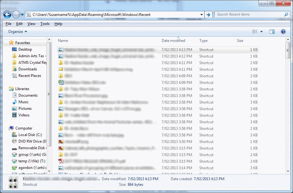 Windows 7 ‘Recent Items’ folder location IT Support Guides