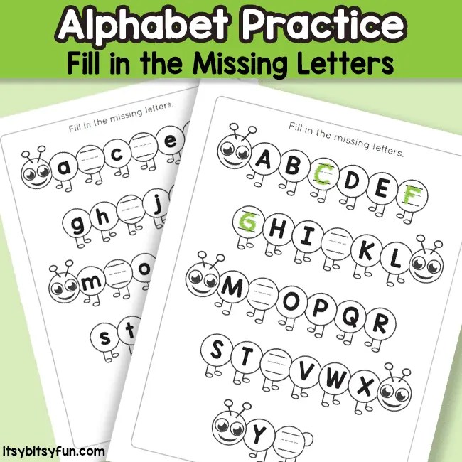 Caterpillar Fill in the Missing Letters Alphabet Worksheets