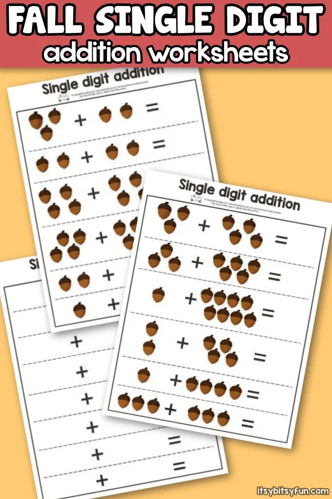 Fall Single Digit Addition Worksheets