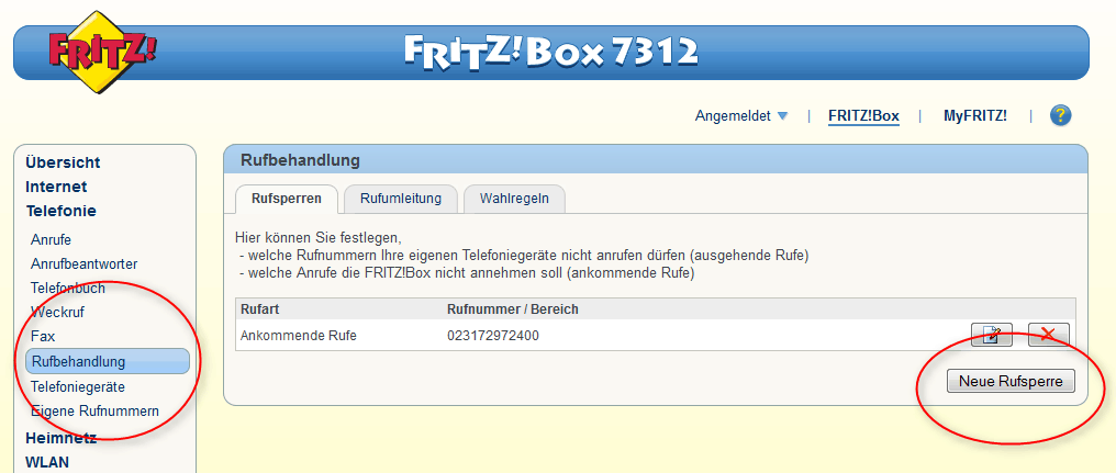 Eingehende Anrufe sperren FRITZBOX itsystemkaufmann.de