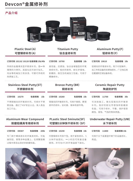 得复康DEVCON PLASTIC STEEL PUTTY (A) 可塑钢修补剂（A）(DEVCON A,DEVCON 10110)是一种金属