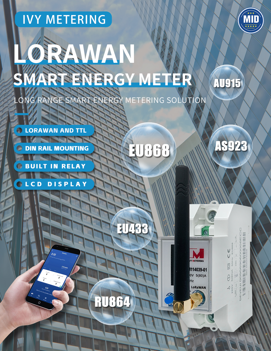 EM114039 Single Phase Modbus Wireless LoRaWAN Smart Electric Energy
