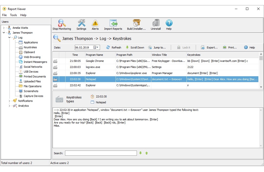 Keystroke Logging with Keystroke Tracker Software