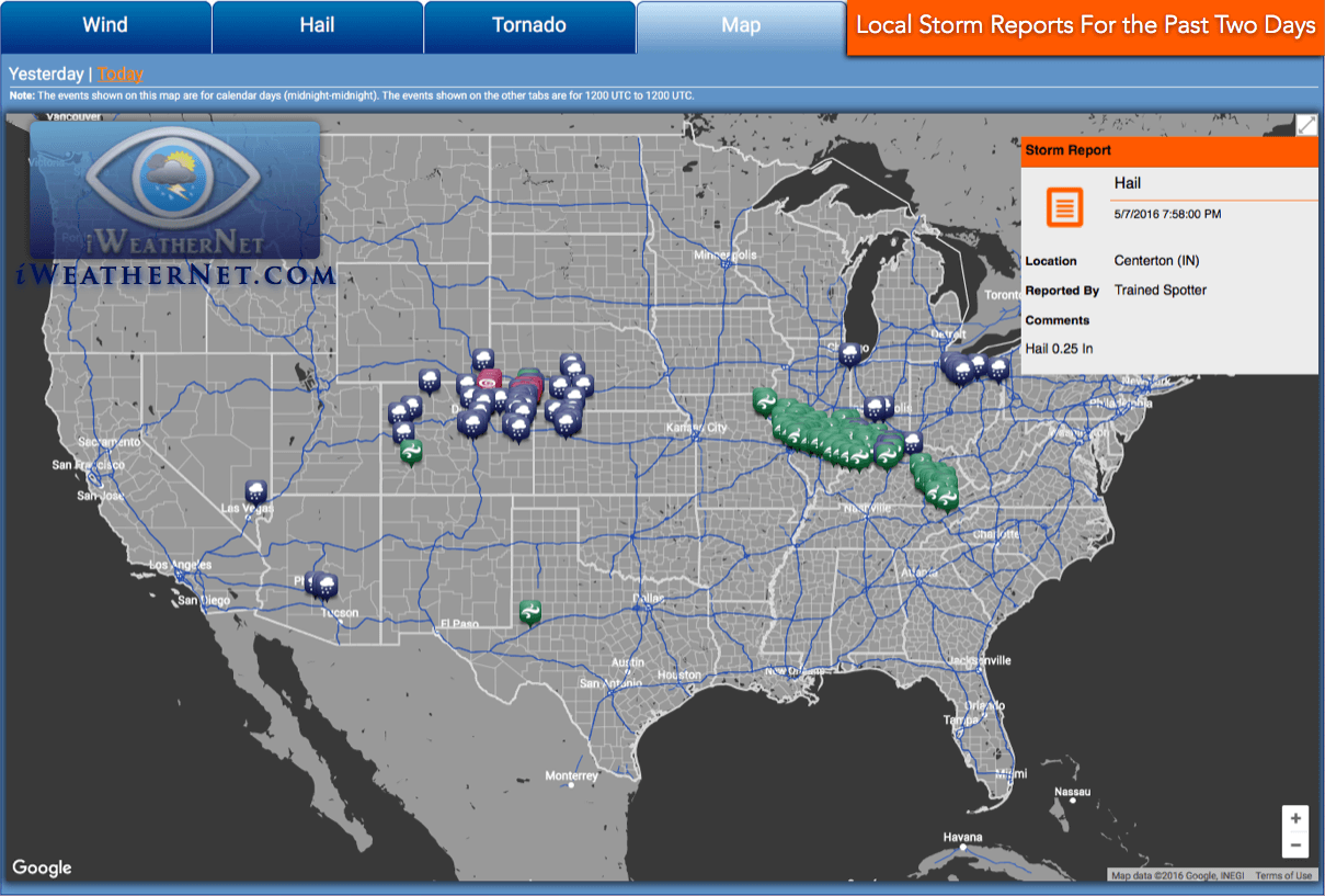 Local storm reports today and yesterday