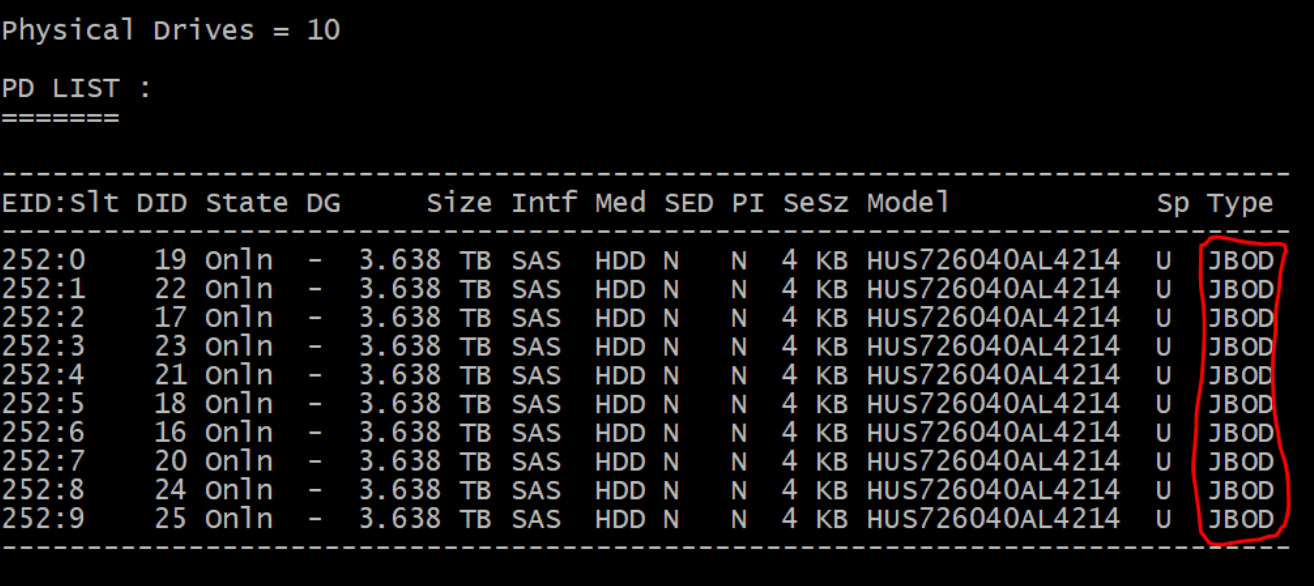 LSI MegaRAID 946016i with physical drives in JBOD mode iXsystems