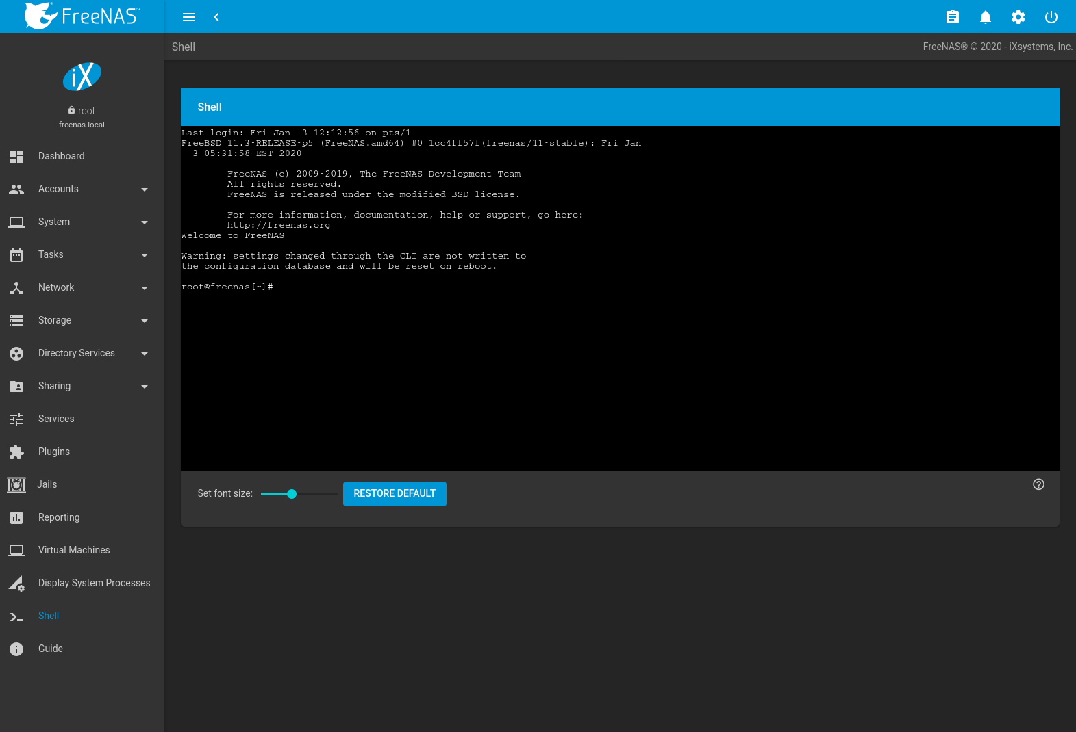 20. Shell — FreeNAS®11.3U5 User Guide Table of Contents