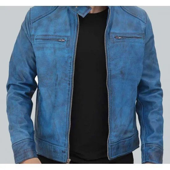 Dodge Cafe Racer Sky Blue Jacket Men's Leather Jacket Jacket Hub