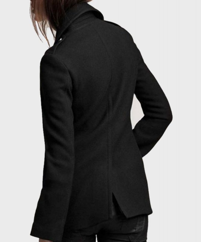 Womens Black Wool Peacoat DoubleBreasted Wool Coat Jacketars