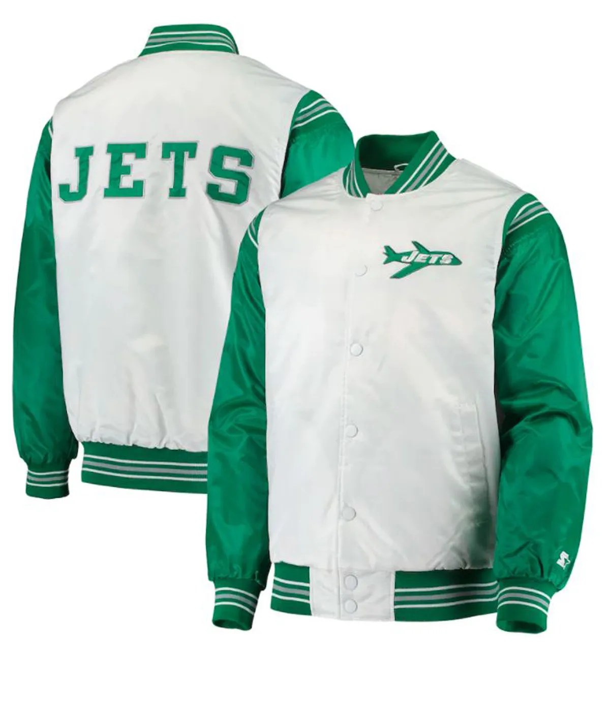 Starter Satin White and Green New York Jets Jacket Jacket Makers
