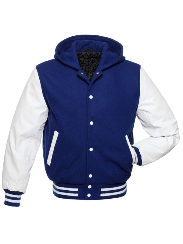 Mens Blue Varsity Jacket with Hood Jacketoria