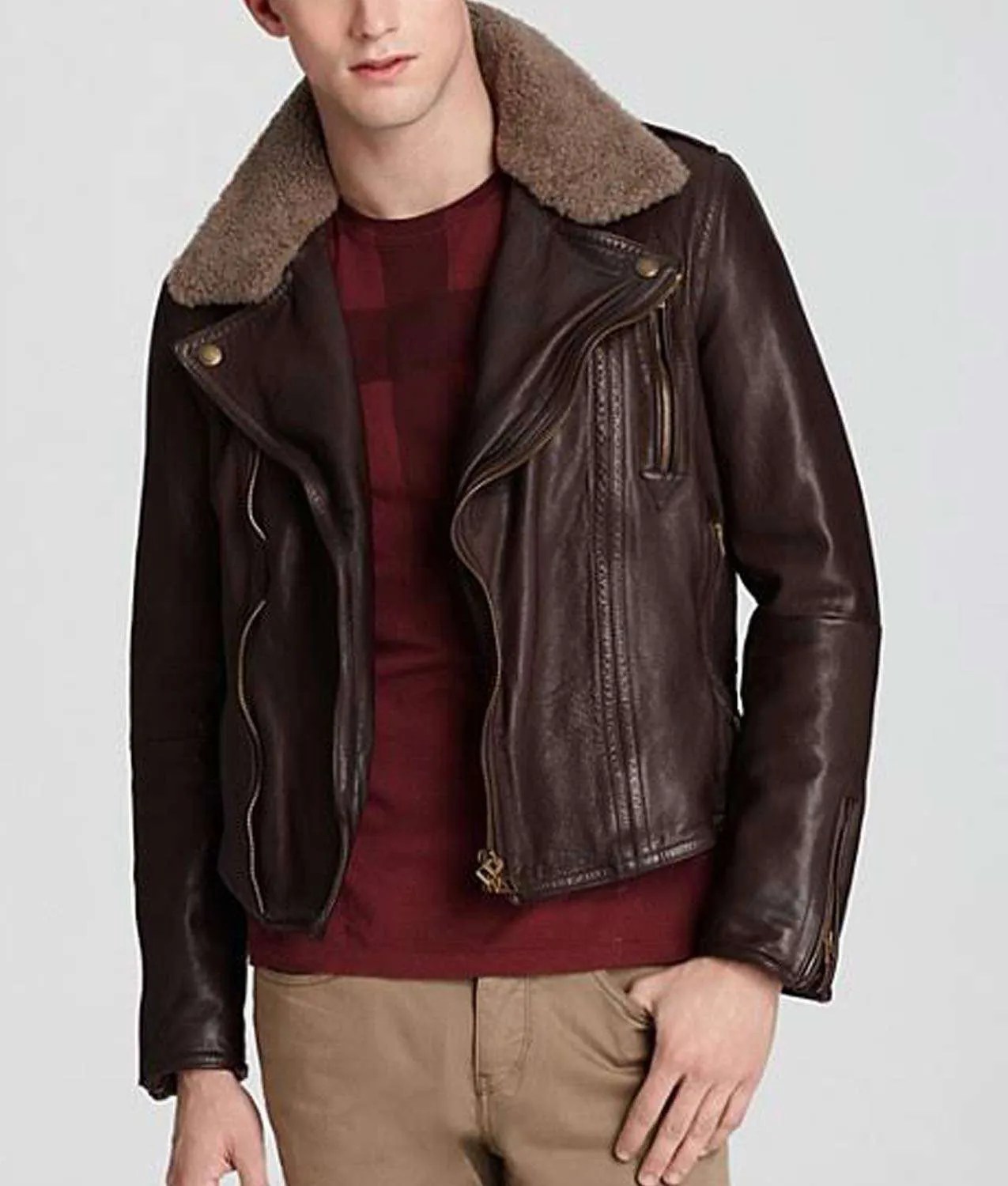 Biker Brown Leather Harry Styles Fur Jacket Jackets Creator