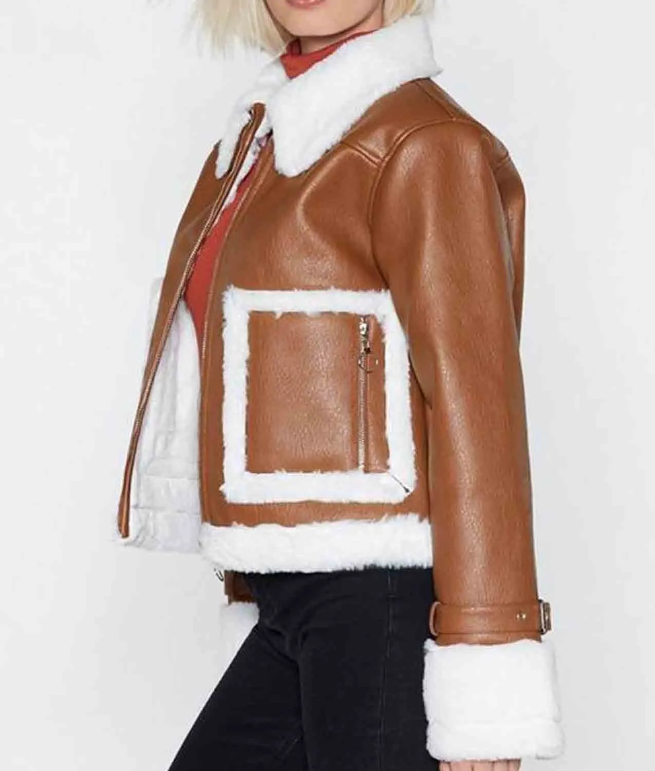 Brown Leather Women's Cropped Aviator Jacket Jackets Creator