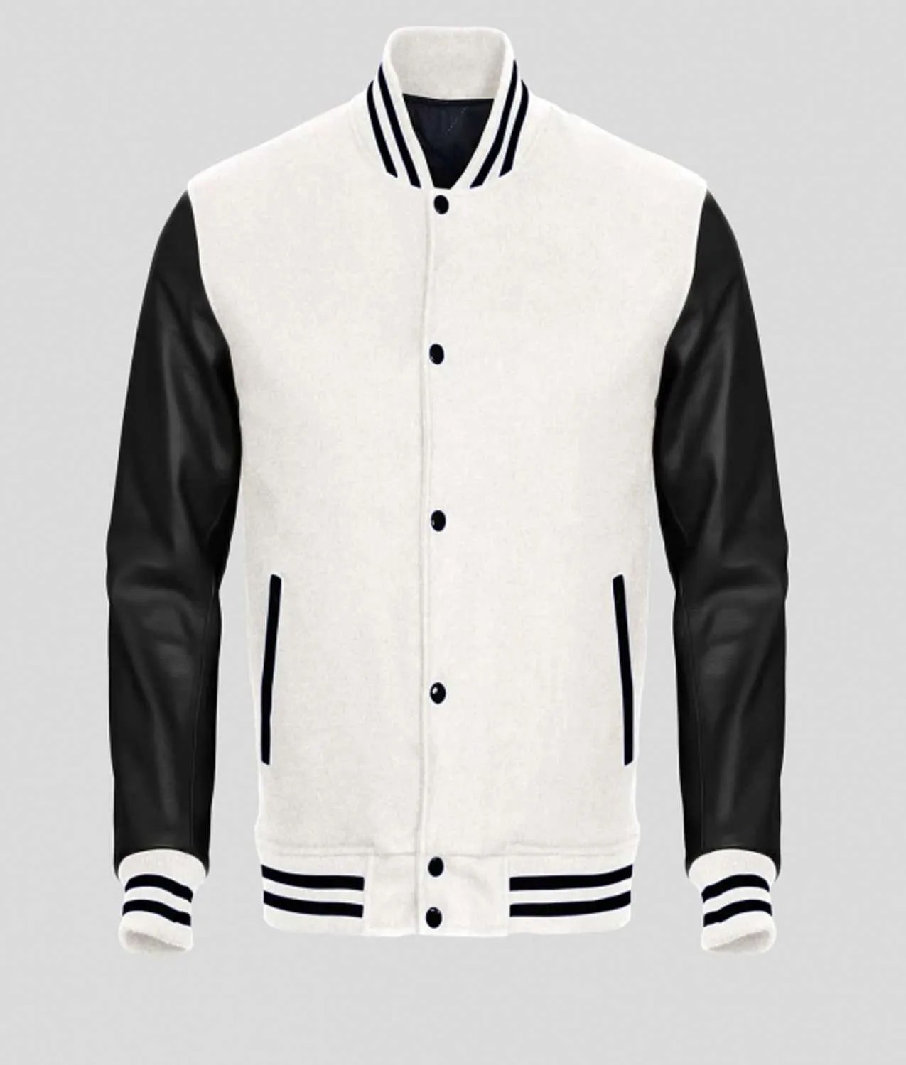 Men's Black and Wool White Varsity Jacket Jackets Creator