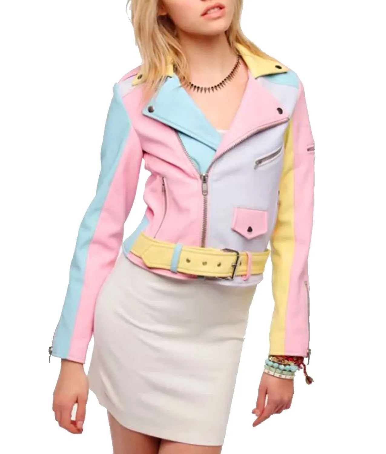 Women's Moto Rainbow Pastel Leather Jacket Jackets Creator