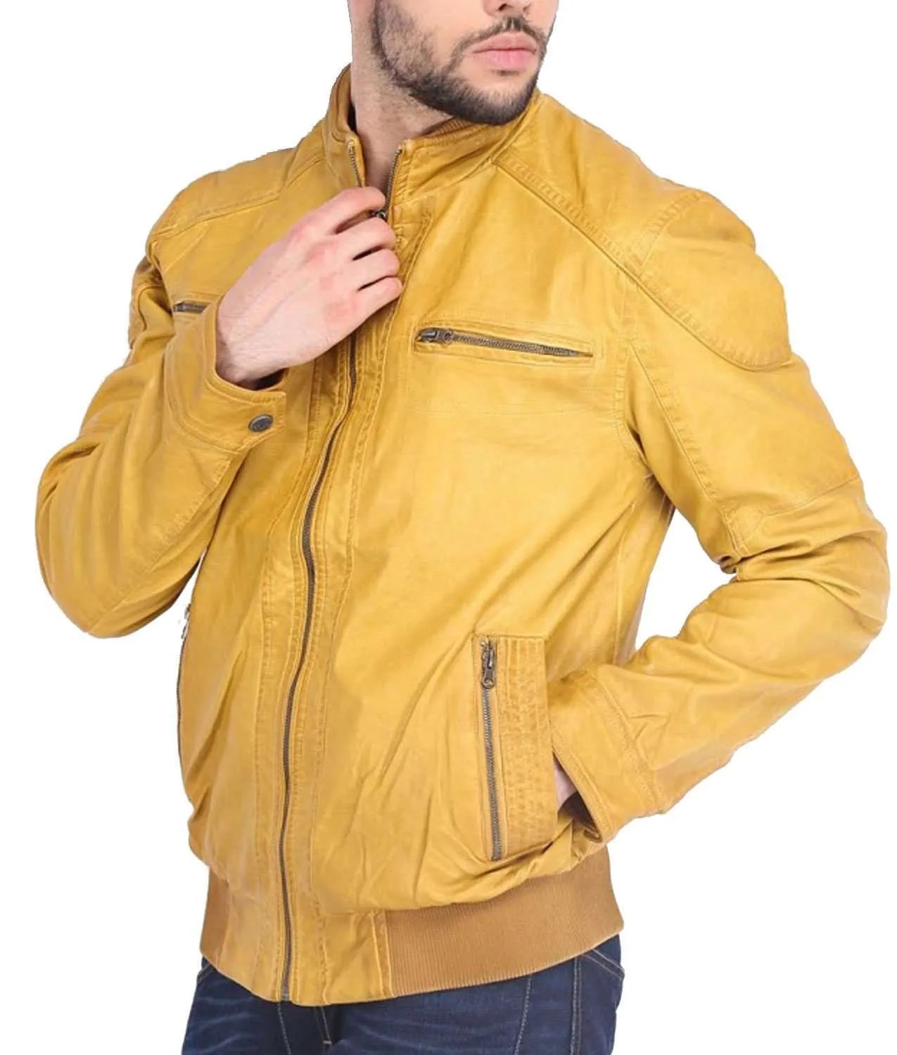 Mens Casual Wear Mustard Yellow Bomber Jacket Jackets Creator