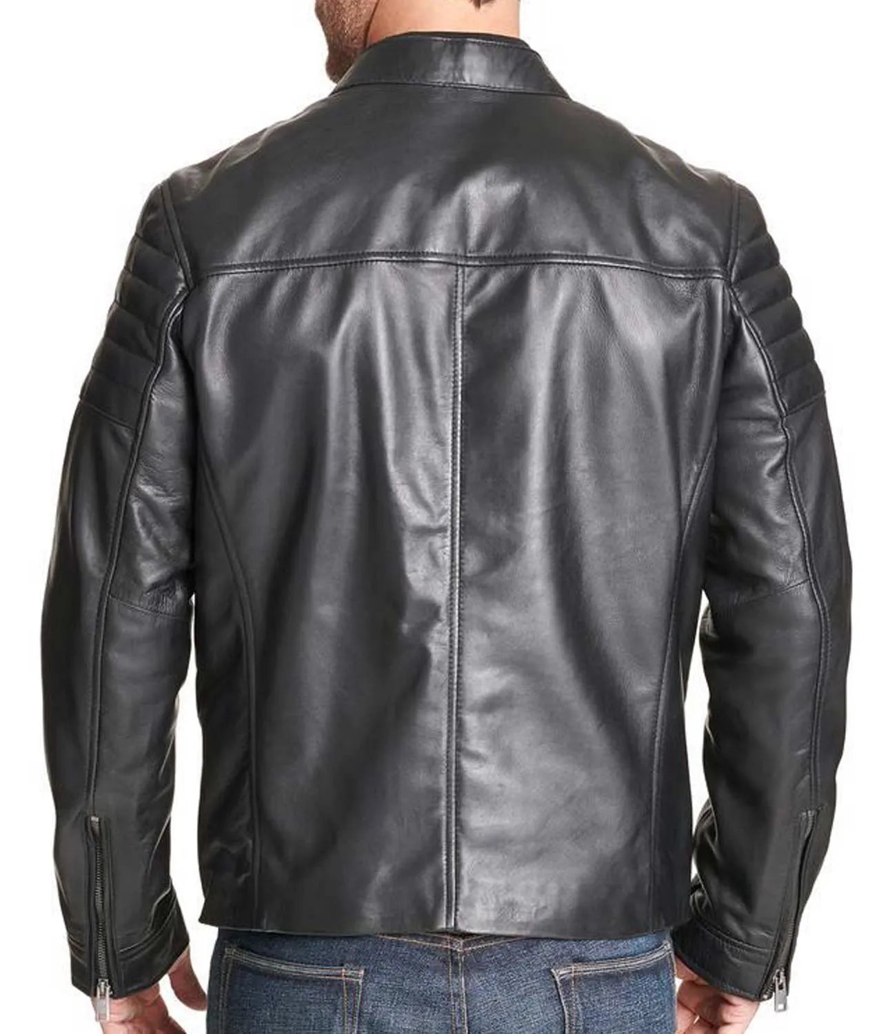 Mens Quilted Sleeve Design Soft Black Leather Jacket Jackets Creator