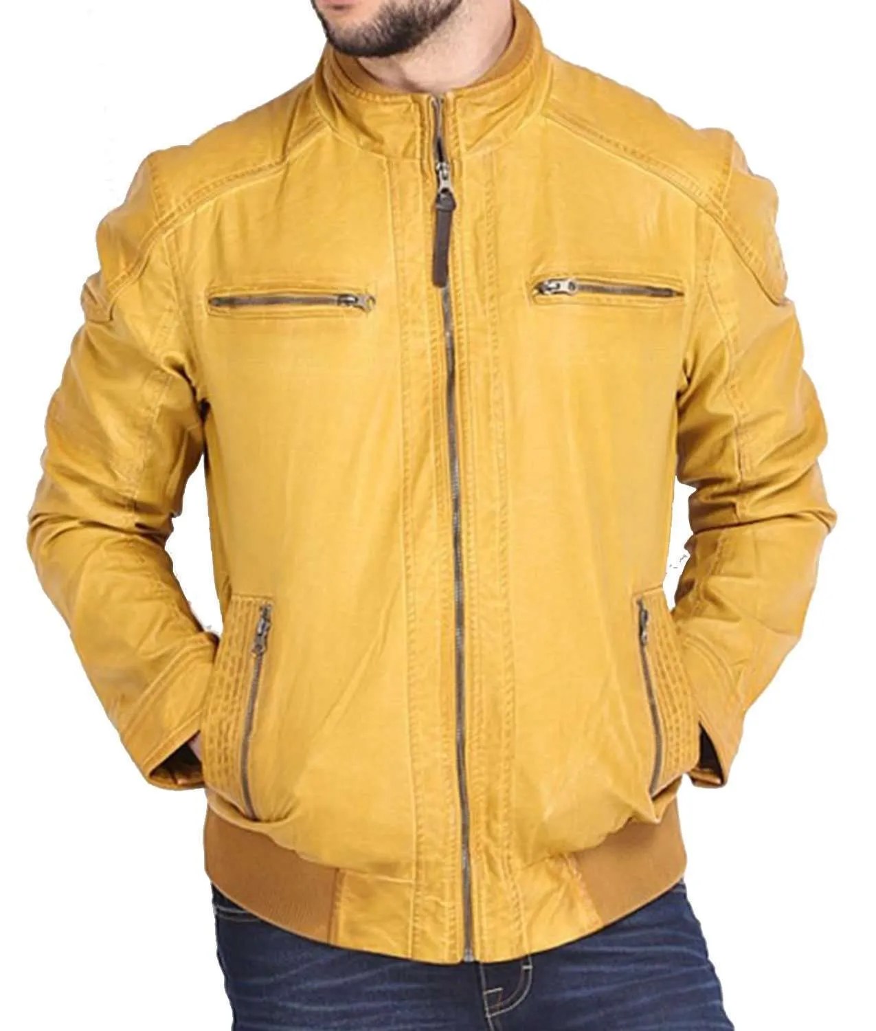 Mens Casual Wear Mustard Yellow Bomber Jacket Jackets Creator