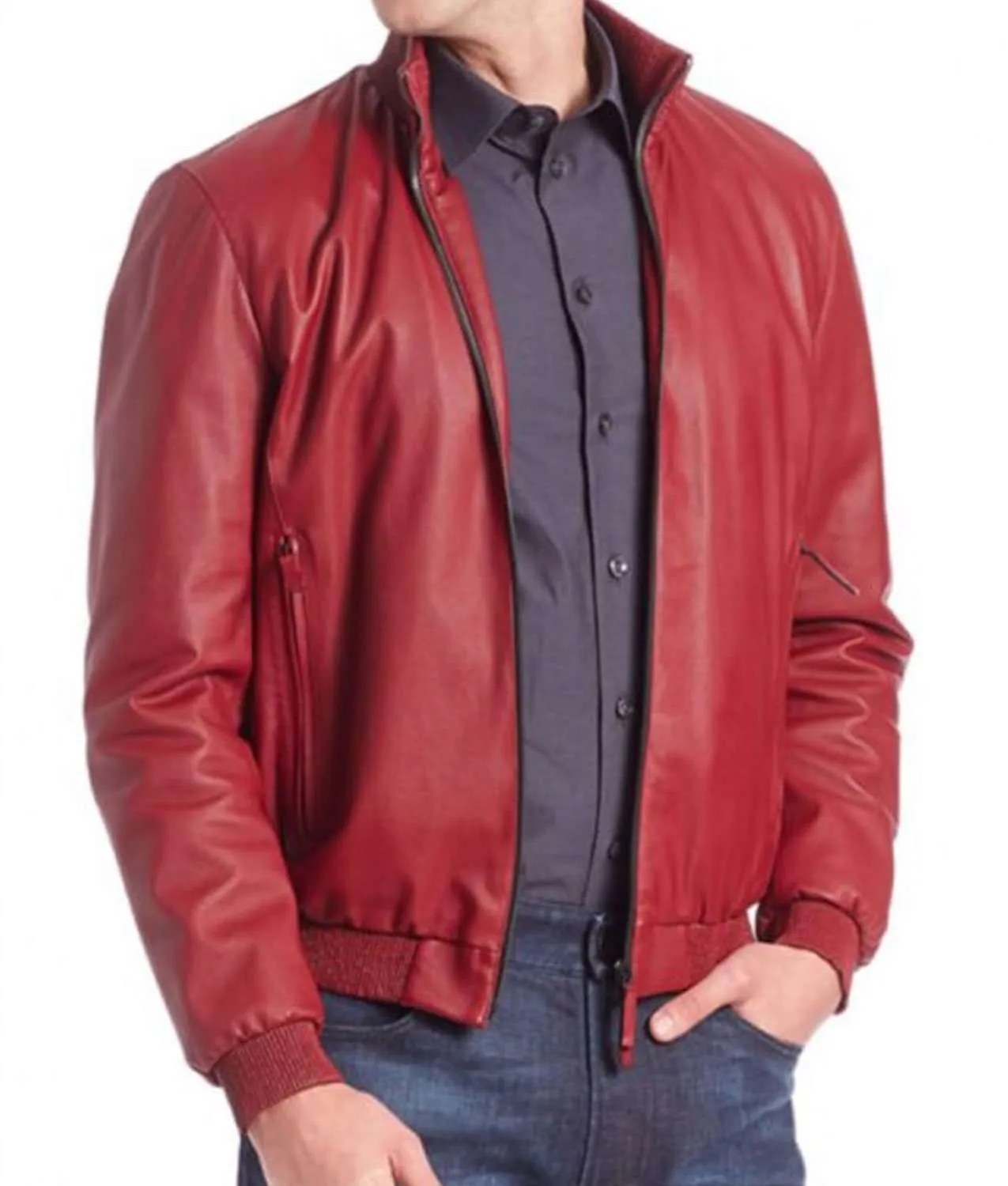 Mens Casual Bomber Reno Red Leather Jacket Jackets Creator