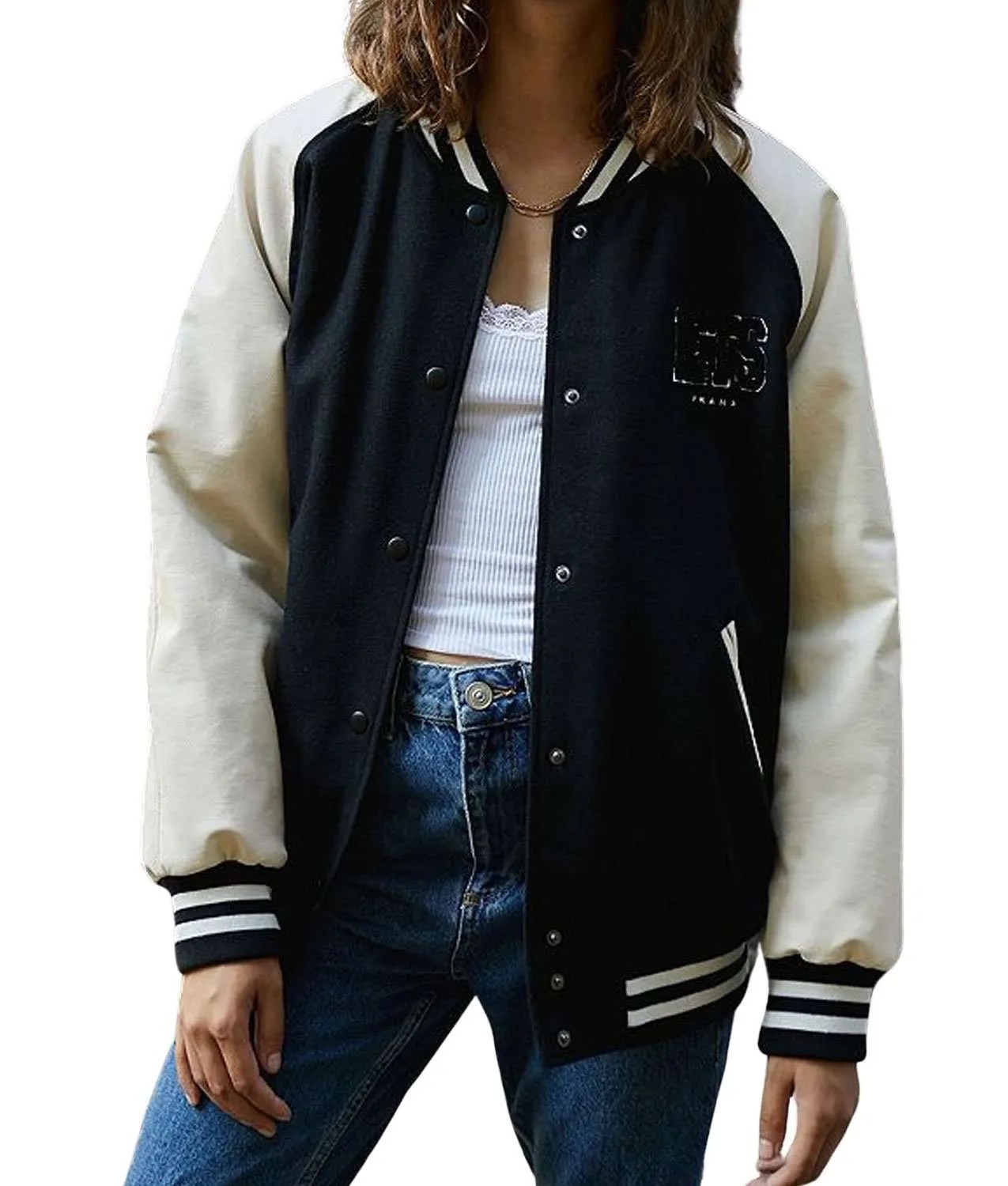 Women's Black and White Iets Frans Varsity Jacket Jackets Creator