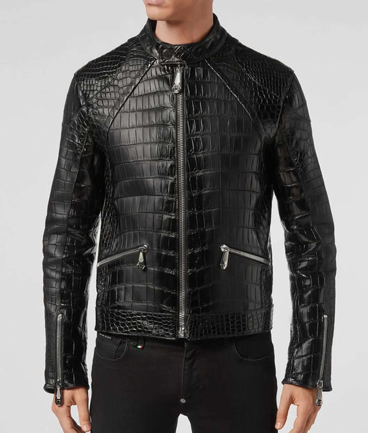 Men's Luxury Black Leather Alligator Jacket Jackets Creator