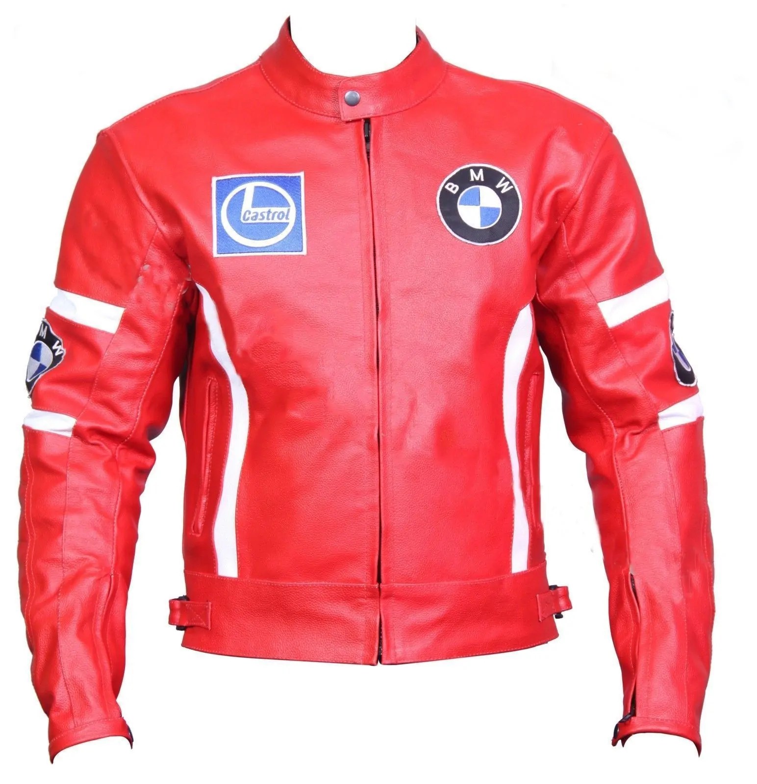 RED BMW RACER MOTORBIKE LEATHER JACKET CE APPROVED WITH SAFETY PADS