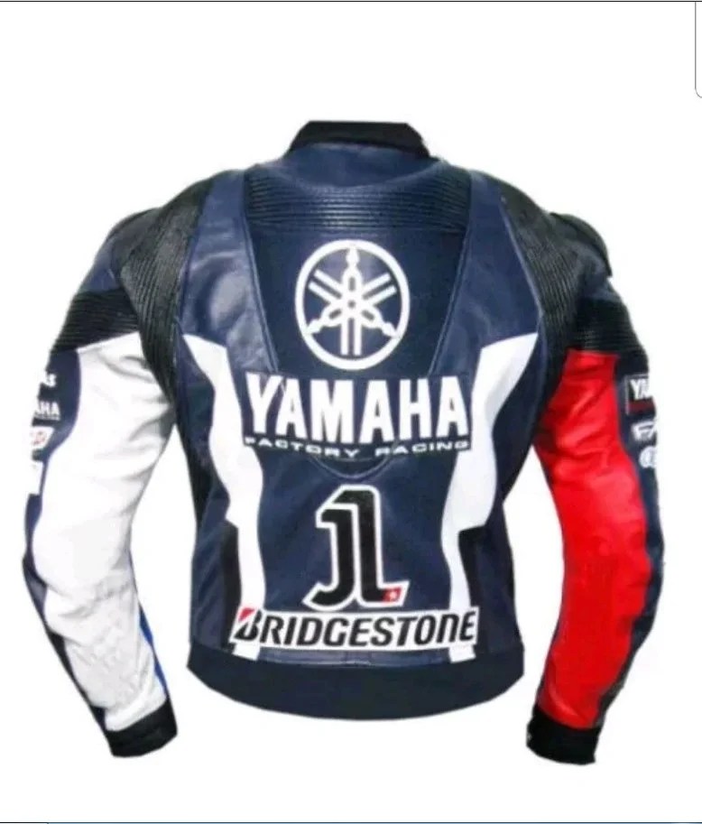 Yamaha blue & white Motorcycle Leather Jacket Jackets Maker