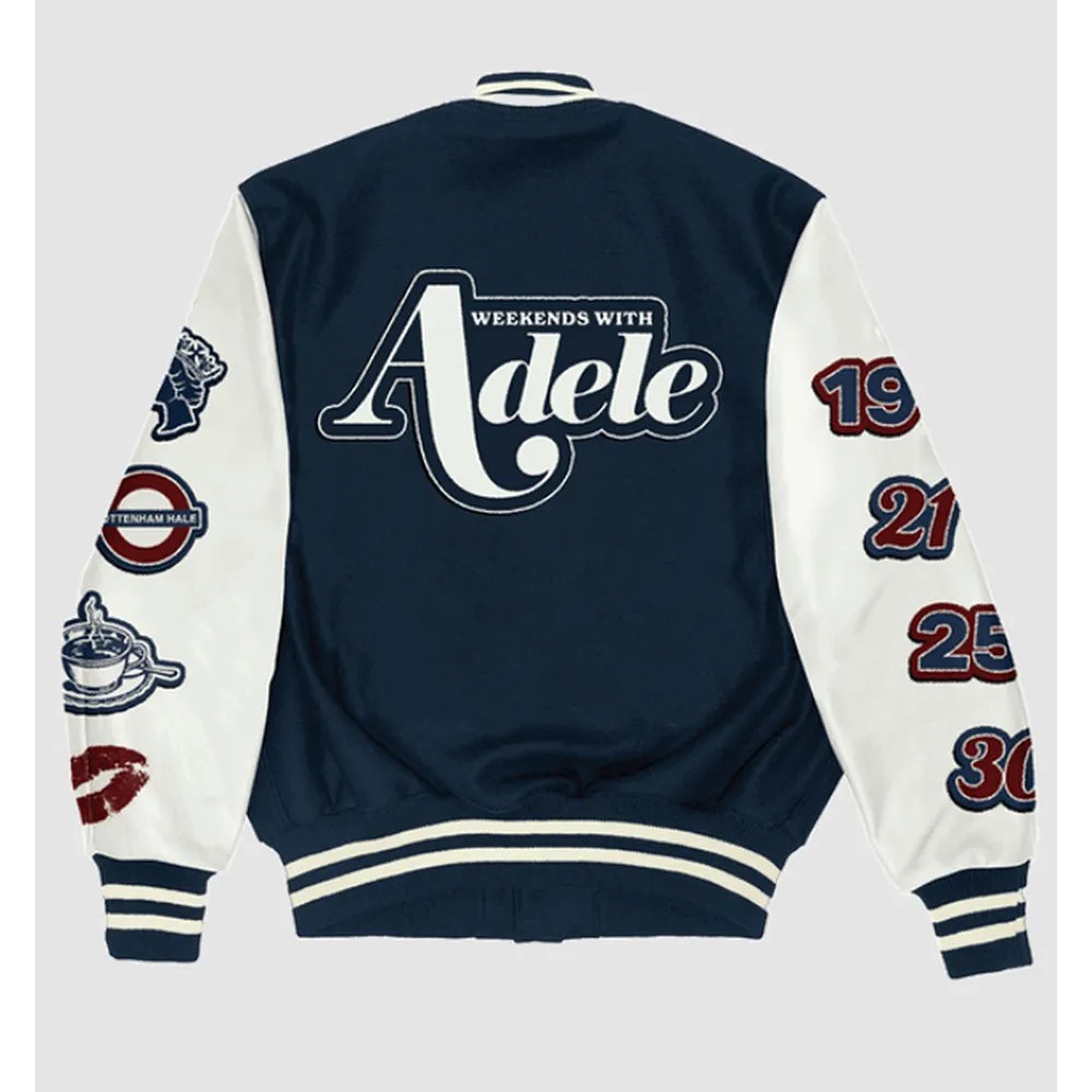 White and Navy Weekend with Adele Letterman Jacket