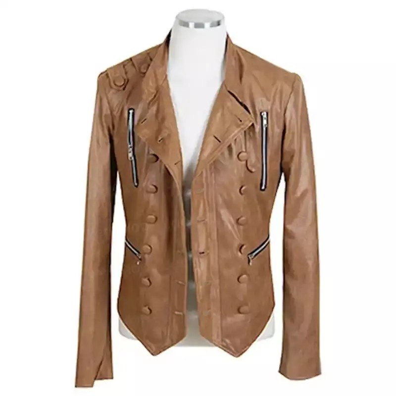 Men's Military Leather Jacket Brown Leather Jacket JM