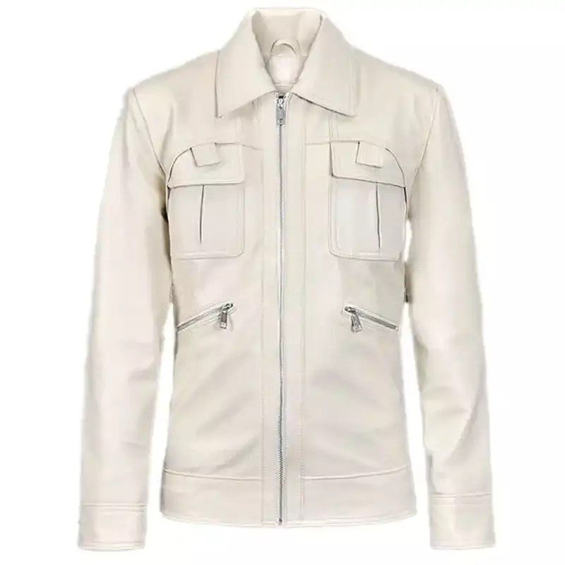 Men's White Genuine Leather Jacket Jackets MOB