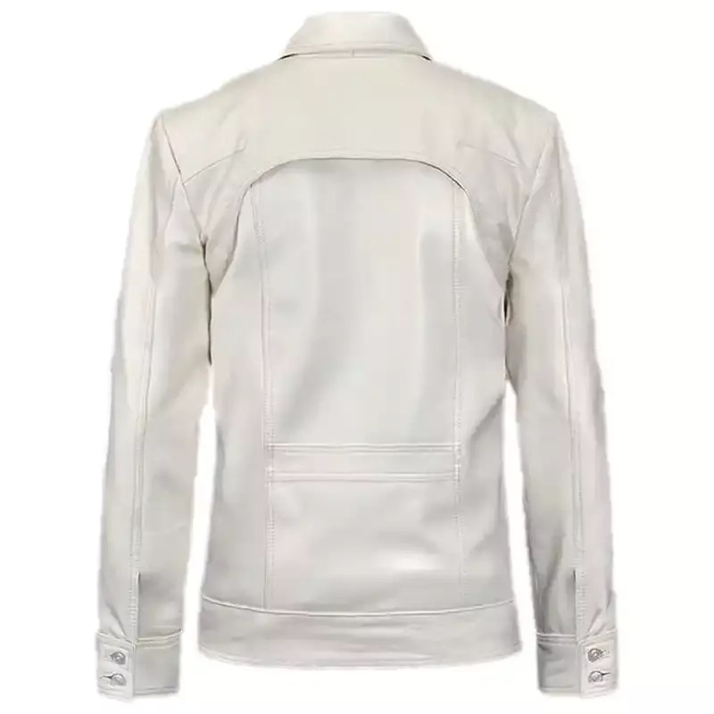 Men's White Genuine Leather Jacket Jackets MOB