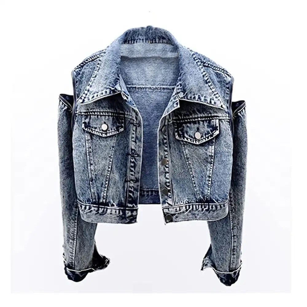 Womens Blue Cropped Denim Jacket Jackets MOB