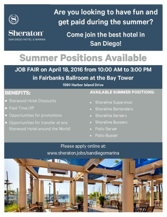 Sheraton San Diego Hotel & Marina Job Fair April 18 Jacobs Center