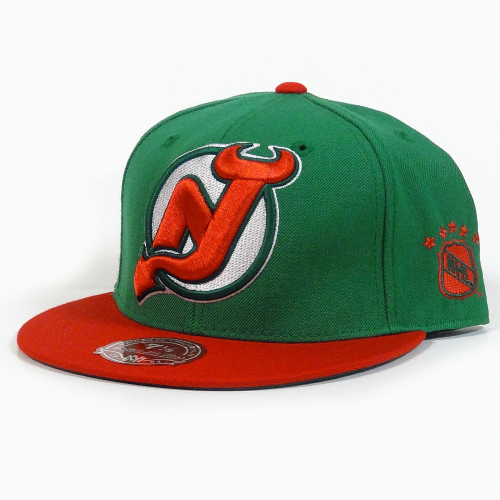 NEW JERSEY DEVILS Mitchell Ness G025 XL Vintage Logo 2 Tone Fitted Hat