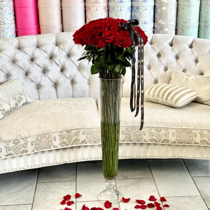 Long Stem Roses in a Crystal Vase JLF Florist