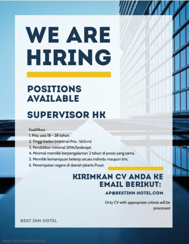 Lowongan Kerja Supervisor HK House Keeping Front Office di Best Inn Hotel JakartaKerja