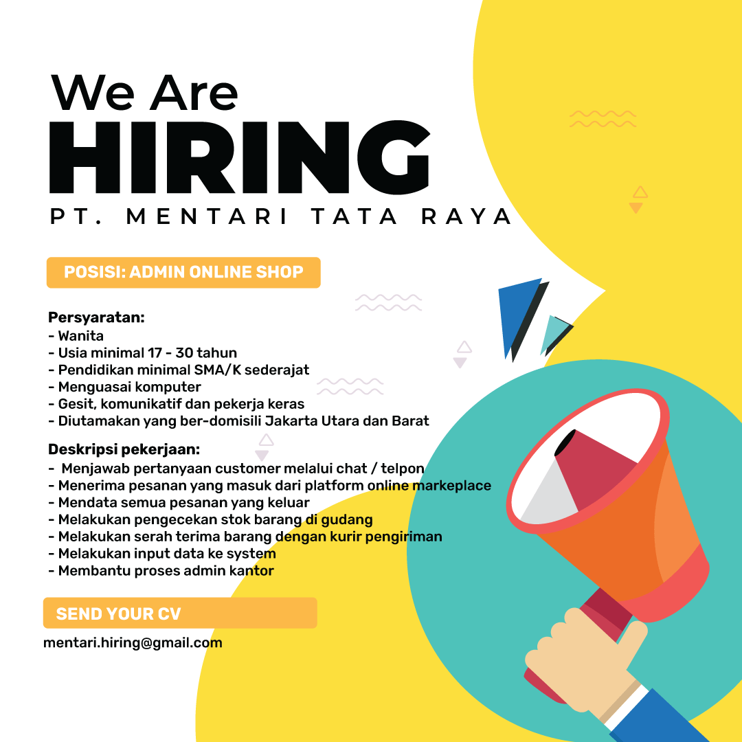 Lowongan Kerja Admin Online Shop di PT. Mentari Tata Raya JakartaKerja