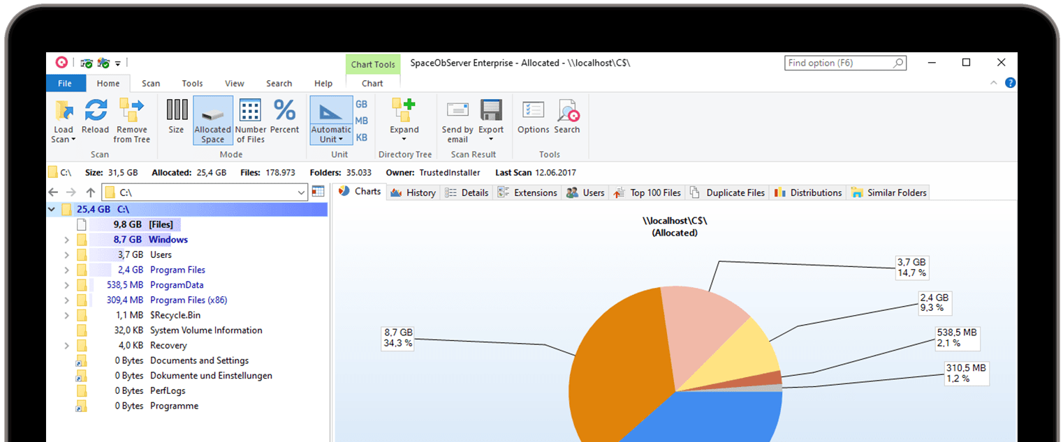 Server Space Management Software SpaceObServer JAM Software