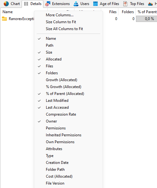 Details View of TreeSize JAM Software