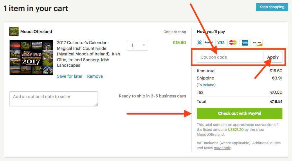 How to Use a Coupon Code at the Moods of Ireland Online Shop James A